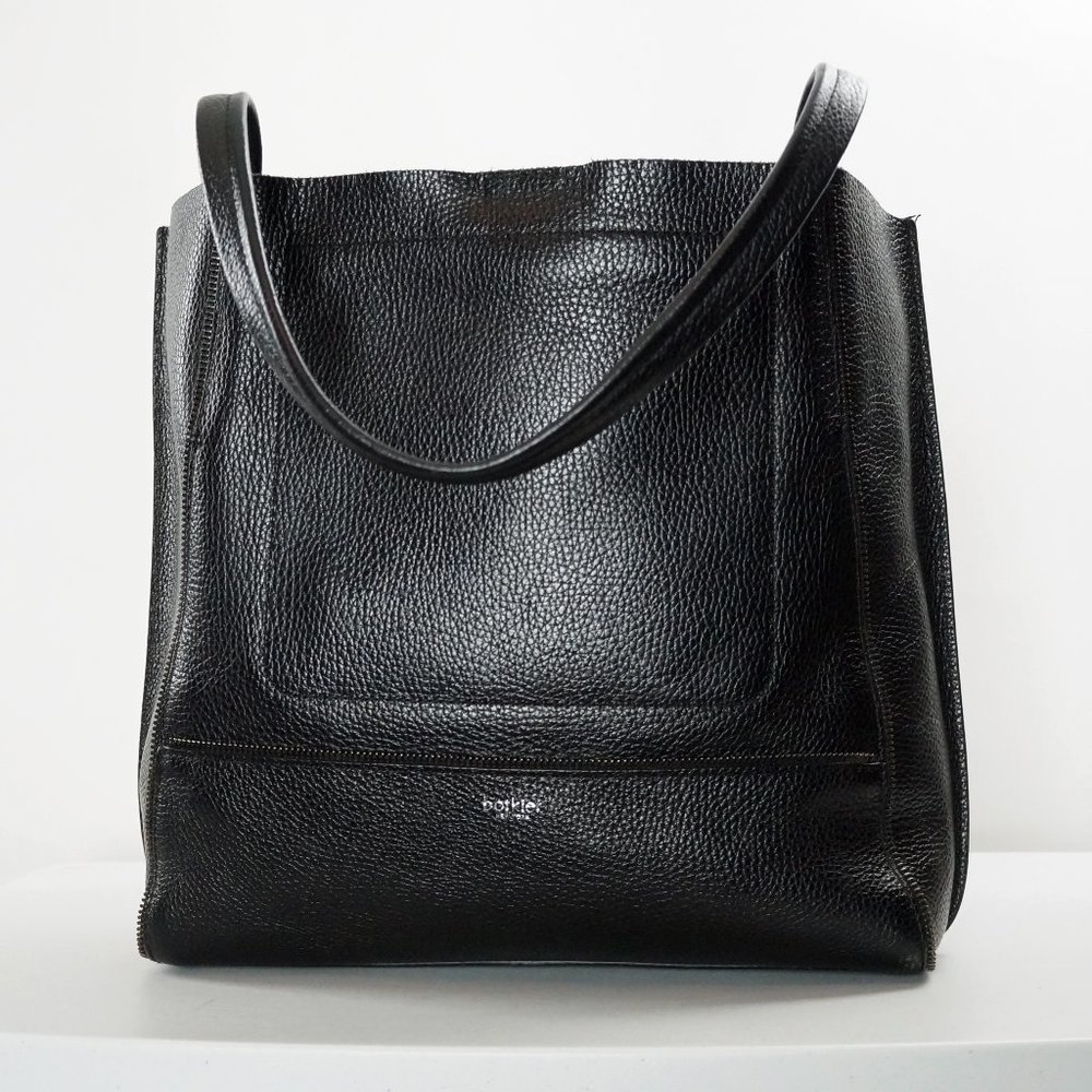 Botkier Soho Tote, Black Pebbled Leather, Zipper Accents